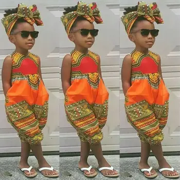 

Newest Fashion Cool Infant Baby Girls Kids Sleeveless African Jumpsuit Clothes Headband Toddler Playsuit Outfits Set