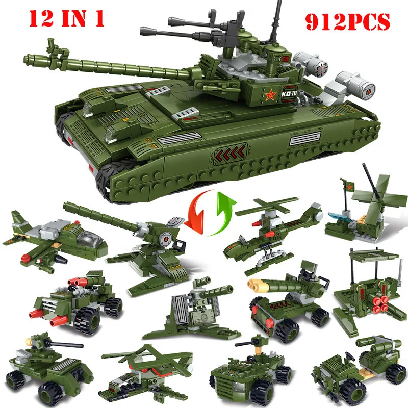 

12 in 1 Military Battle T99 Tank Soldier Figures Building Blocks Compatible Legoing Technic Army Weapons Brick Toys For Children