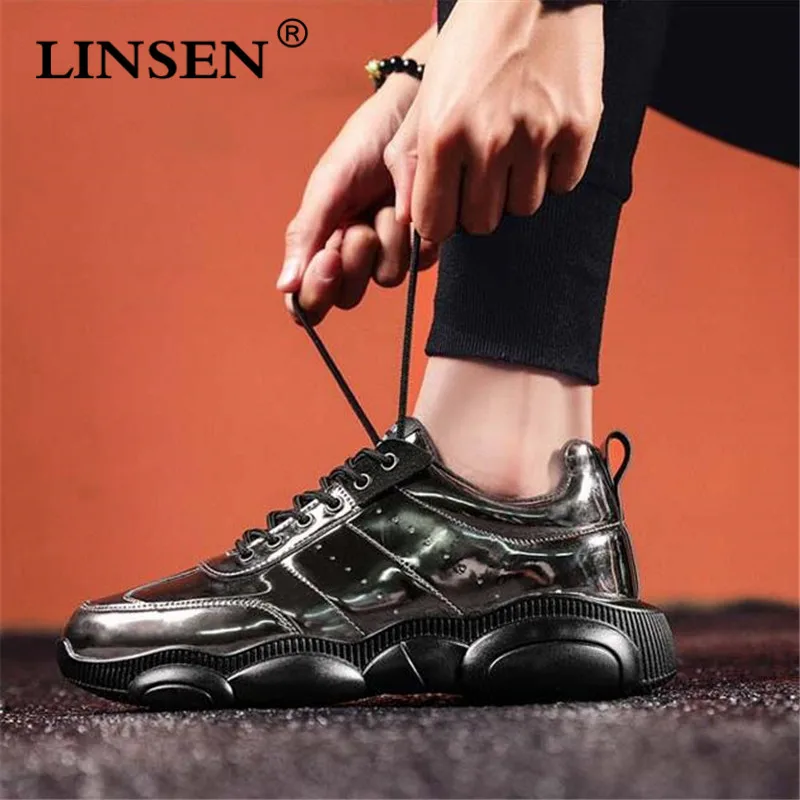 

2019 Net Red Fashion Men's casual flats shoes spring summer men oxfords lace up leisure student patent leather Skateboard shoes