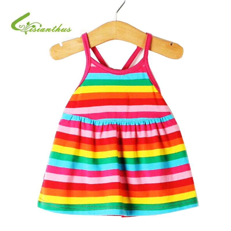 

Summer Newborn Girl Dress Sleeveless Harness Dress Baby Girls Clothes Rainbow Striped Princess Dress for Girl Kids Clothting