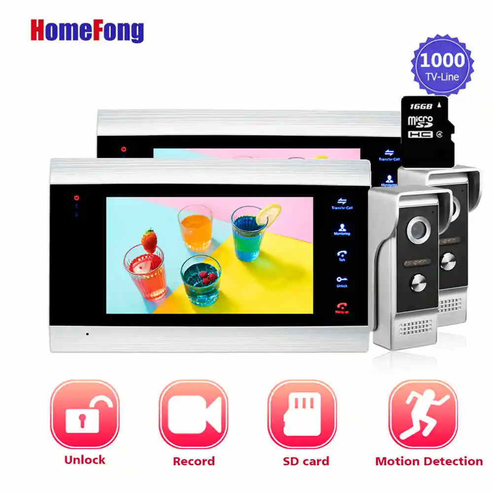 

Homefong Video Door Bell Intercom Waterproof Video Door Phone 2 Monitors 2 Cameras Motion Record 1000Tvl for a Private House