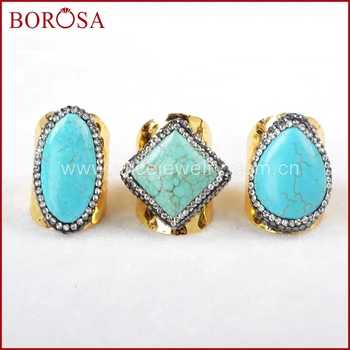 

Multi-Kind Shape How-lite Stone Gold Color Band Ring Crystal Paved Zircon Natural Howlite Stone Druzy Drusy Ring Gems JAB471