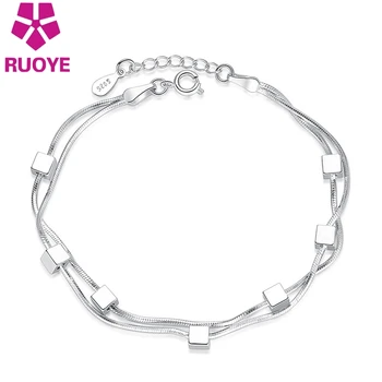 

925 Sterling Silver Star Box Style Snake Chain Charm Bracelet Silver Jewelry Bracelet For Women Simple Gift Accessories