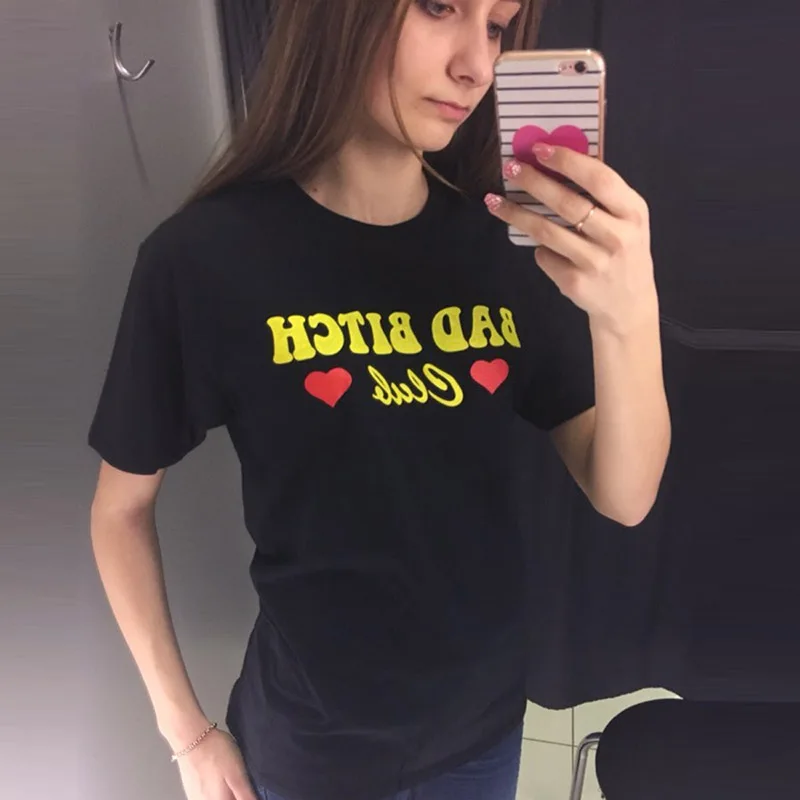 GAAJ &quotКрасное сердце Bad Bitch&quot футболка для женщин с круглым вырезом Футболка