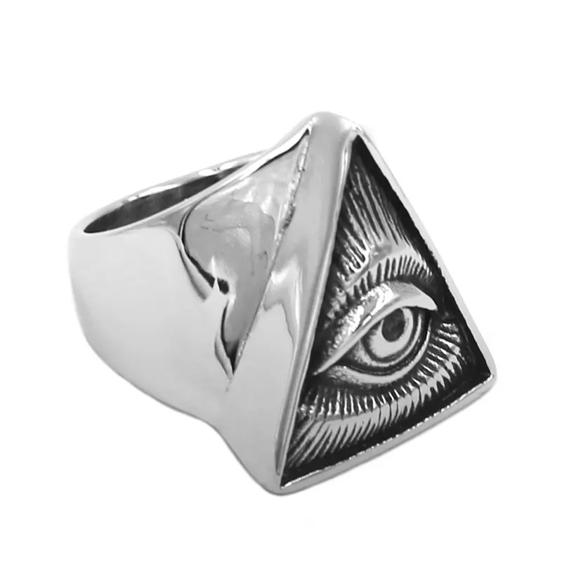 Illuminati Pyramid Eye Ring 316L Stainless Steel Jewelry Classic All Seeing Eye Masonic Motor Biker Men Ring Wholesale SWR0826