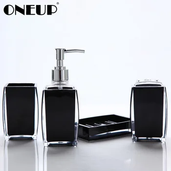 

ONEUP 4 Pcs Bathroom Suit Acrylic Bathroom Set Bath Accessories Press Bottle Wash Cup Toothbrush Holder Soap Dish Bath Wash Set