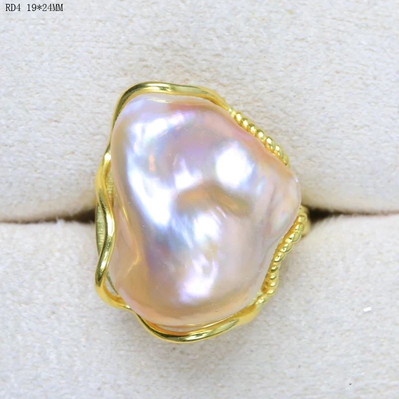 BaroqueOnly Mixed-color Baroque Pearl Adjustable Rings 17-25mm Narural Freshwater High Luster Pearl 925 Silver Sterling RD Fine Jewelry