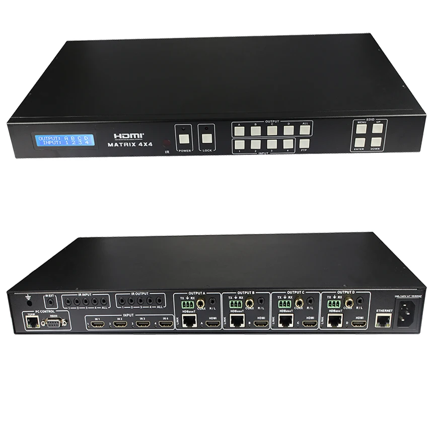 HDMI матрица 4x4 HDBaseT transmi 100 м с одновременным подключением выходов CAT5e/6/7 и четырьмя