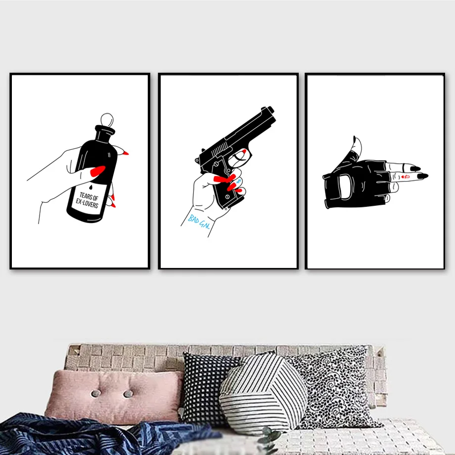 

Hand Pistol Tears Bottle Wall Art Canvas Painting Nordic Posters And Prints Black White Wall Pictures For Living Room Wall Decor