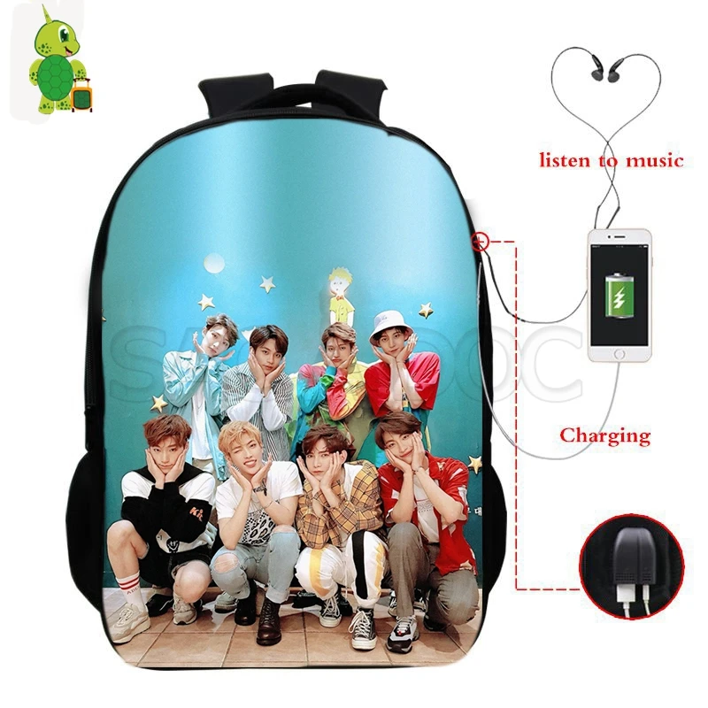 

New Kpop ATEEZ The Expedition Tour Backpack Boys Girls School Bags Multifunction USB Charge Laptop Backpack Casual Travel Bags