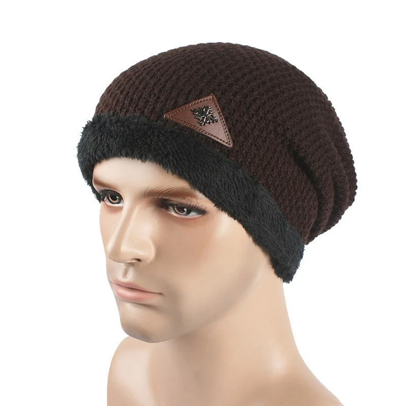 

Winter Men Skullies Hat Bonnet Beanie Knitted Wool Hat Plus Velvet Cap Thicker Mask Fringe Beanies Hats
