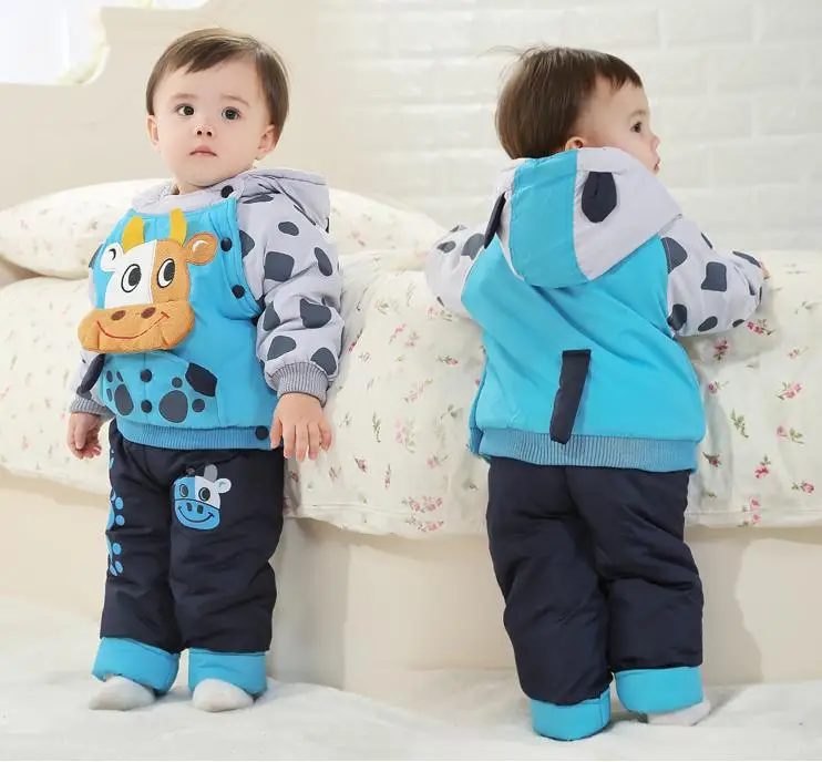Free Shipping Baby Snow Wear/Kids Hooded Thick Padded Clothes Sets/0 1