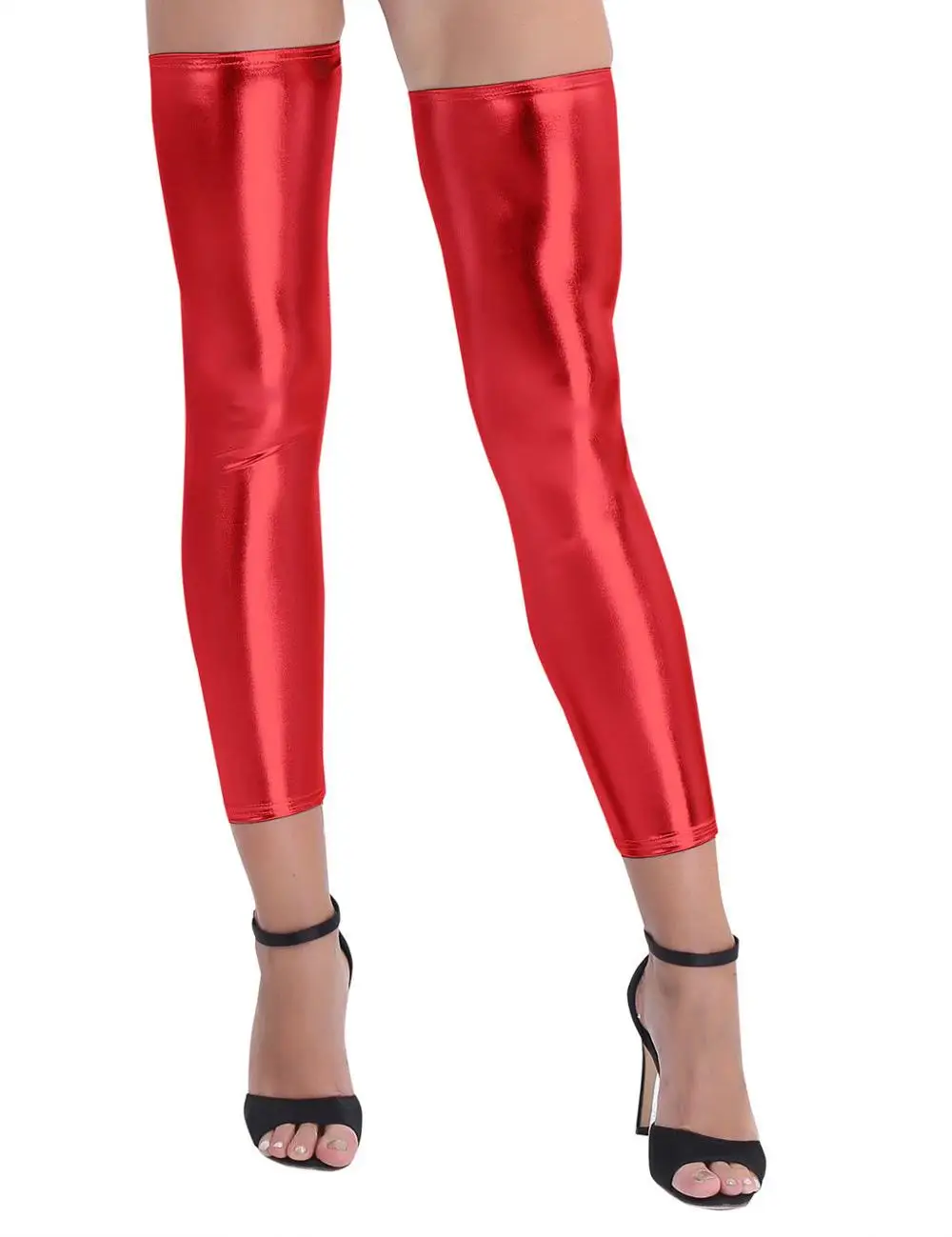Женские кожаные чулки без ступней, с мокром эффектом, стильные, до бедра, длинные, костюм диско, Лидер продаж - Цвет: Красный