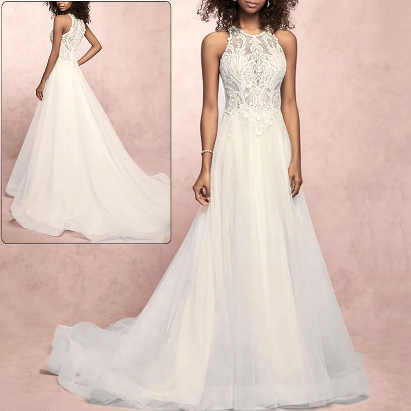 

Womens Dress Ladies Gown Lace Sleeveless Maxi Fashion Evening Long Embroidery Solid Wedding Floor Length Party