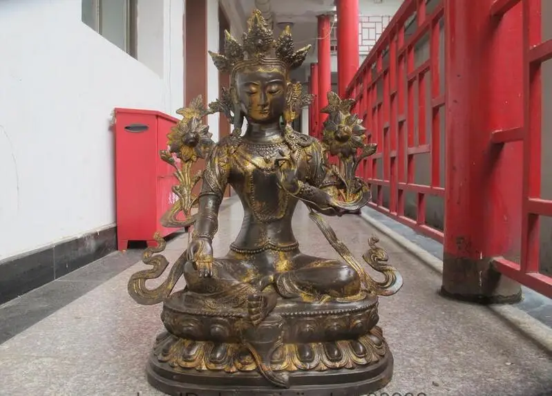 

28 Tibet Buddhist Bronze Green Tara Kwan-yin Goddess Bodhisattva Buddha Statue