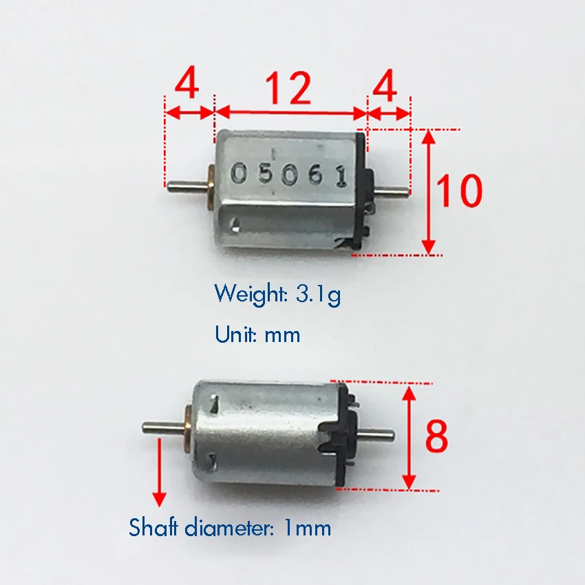 Металлический щеточный микро-двигатель постоянного тока 3-6 в, двойной вал, точный маленький двигатель, бесшумный, быстрый, скоростной Вал, диаметр 1 мм, 14600-29000 об/мин