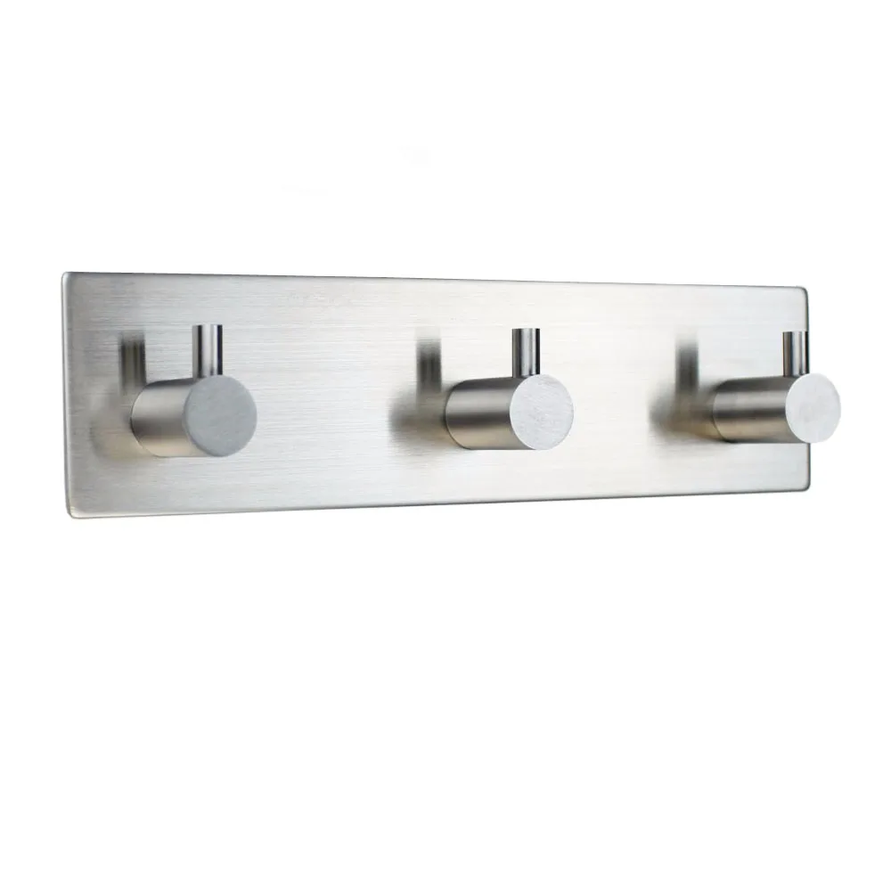 

3M Self Adhesive Hook 304 Stainless Steel Key Rack 3-Hook Rail Garage Storage Organizer Wall Mount Hangers