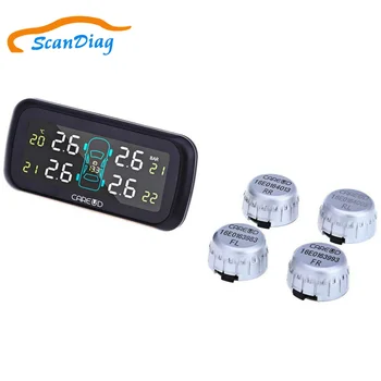 

SCANDIAG TPMS Car Tire Pressure Monitoring System with 4 External Replaceable Battery Sensors LCD Display tpms solar