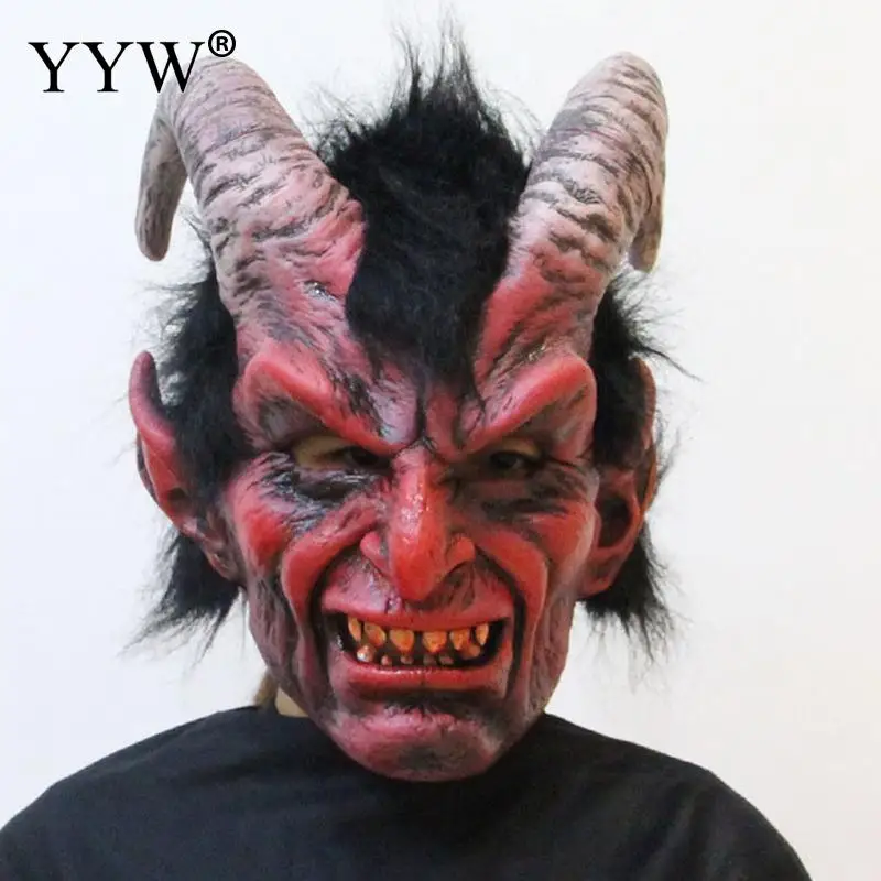 

Halloween Deom Mask With Wig Props Scary Masks Realistic Latex Maske Masquerade Mascaras Halloween Horror Mask Terror Masque