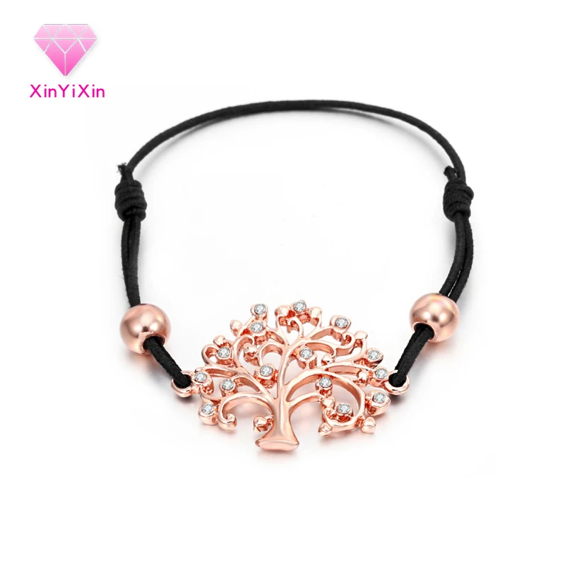 

Tree Of Life Charm Bracelets Women Black Elastic Rope Rose Gold/Gold/Silver Pendant Crystal Adjustable Bracelets Jewelry Gift