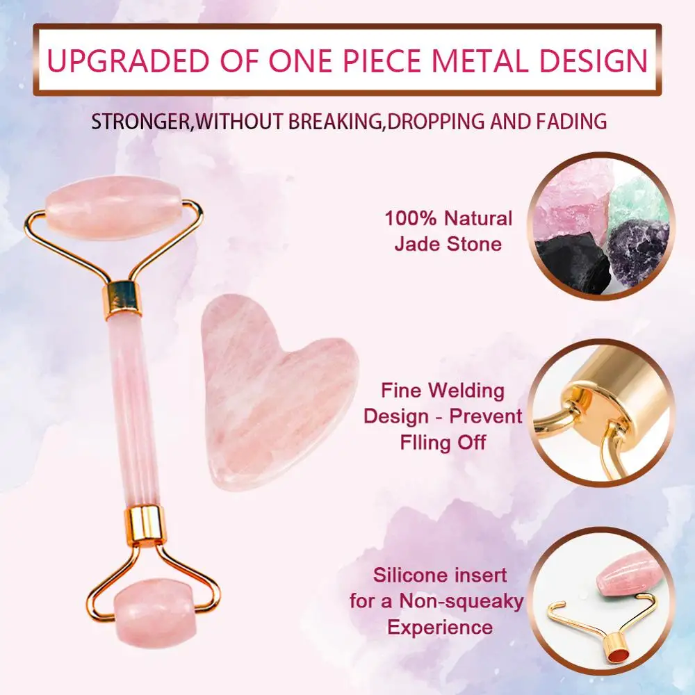 2in1Rose Quartz ролик массажер для похудения лица подъемный инструмент натуральный