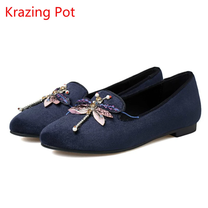 

2019 Brand Spring Shoes Solid Gladiator Thick Heel Dragonfly Bees Round Toe Pumps Crystal Genuine Leather Grace Casual Shoes L11