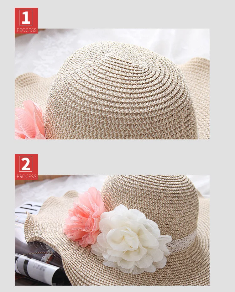 Korean Style Summer Girl Straw Hat Flower Sun Hat Outdoor Seaside Resort Beach Sun Protection Sun Hat ACA42 (25)