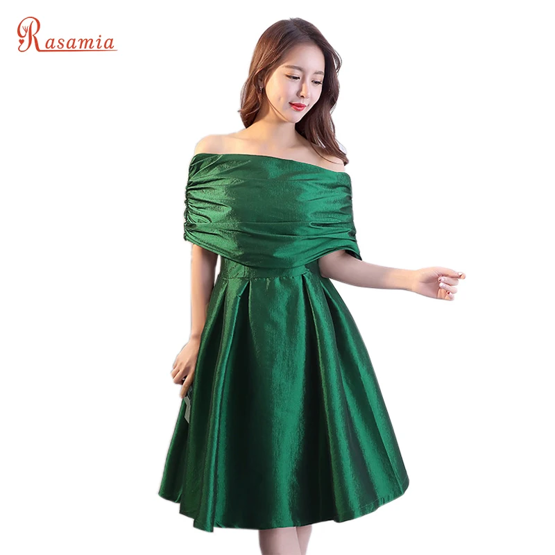 Emerald Green  Party Dress  Women Pleat Boat Neck Prom  