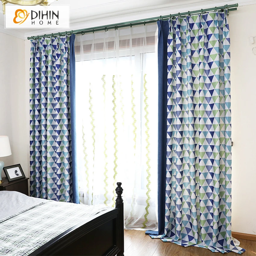

Nordic Style Geometric Printed Blackout Curtains For Living Room Customized Spliced Window Treatment 1 Panel