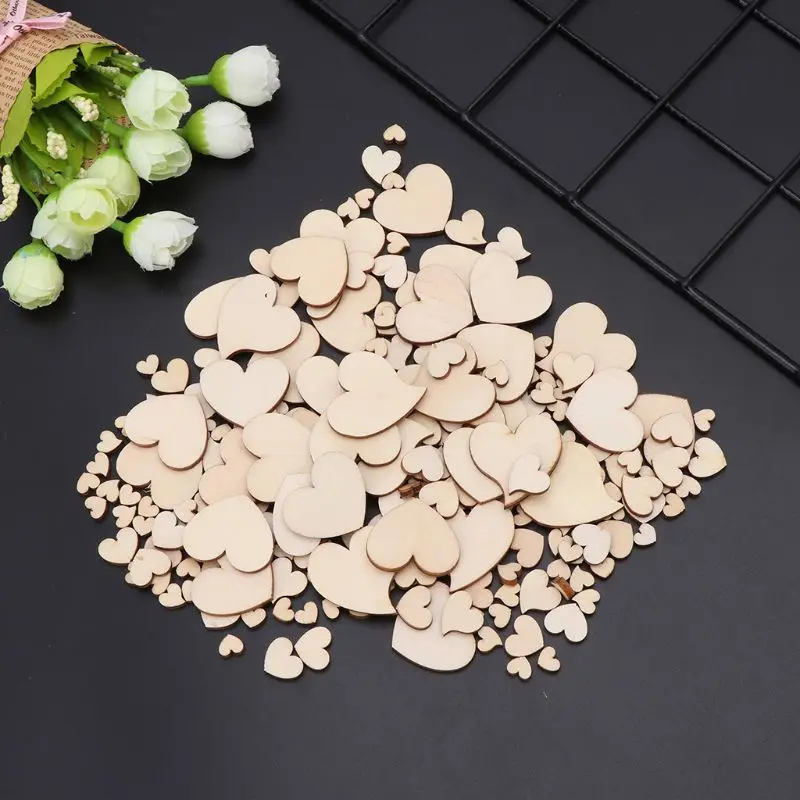 

300Pcs Wooden Love heart Blank Wood Slices Buttons Craft Scrapbooking Embellishment DIY Party Home Decoration