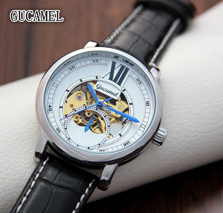 

GUCAMEL Brand Luxury Men Mechanical Watches Men's Automatic Skeleton Leather Strap Watches Man Business Male Wristwatches Montre
