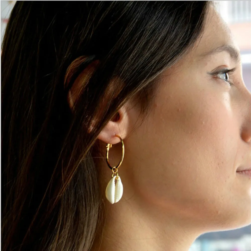 

Simple Minimalist Round Circle Handmade Shell Earrings Gold Color Women Bohemia Wedding Party Fashion Geometric Brincos