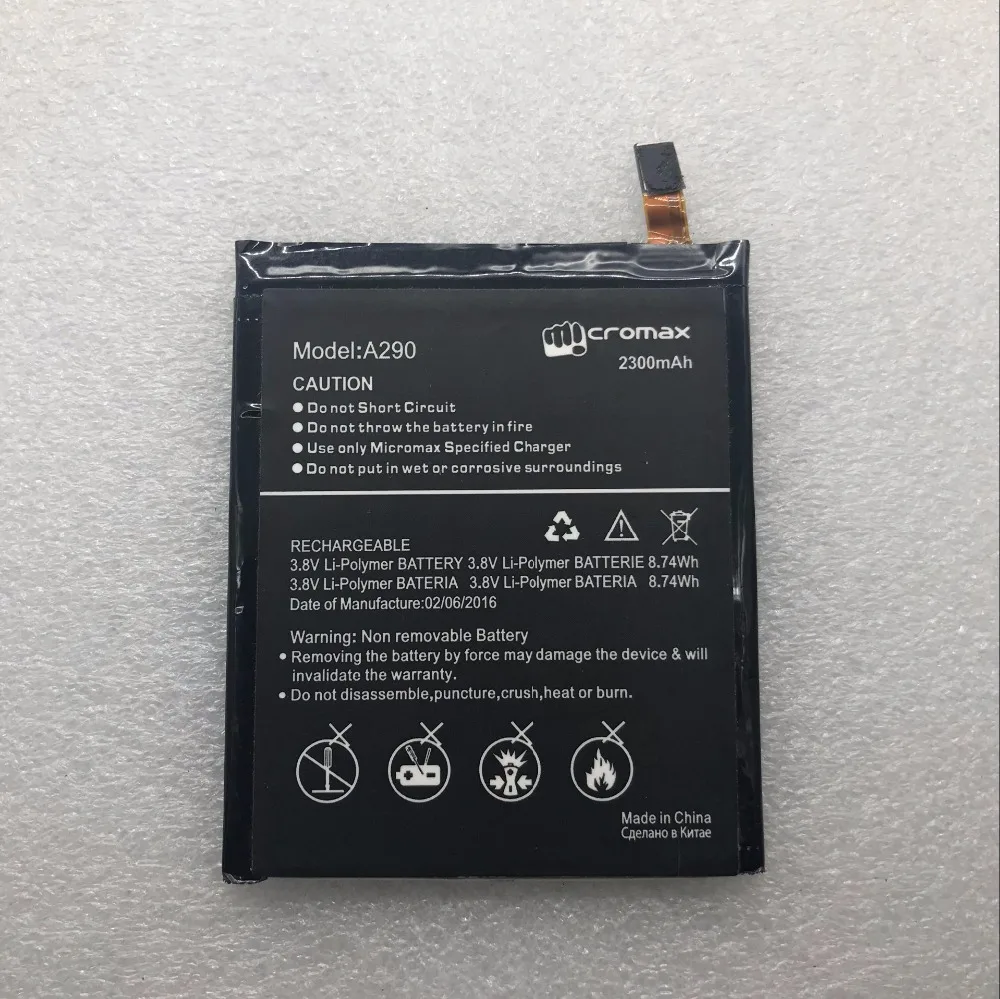 

A290 2300mAh High Capacity Battery 3.8V 8.74wh Li-polymer Phone Battery For Micromax A290 A 290 Smartphone battery