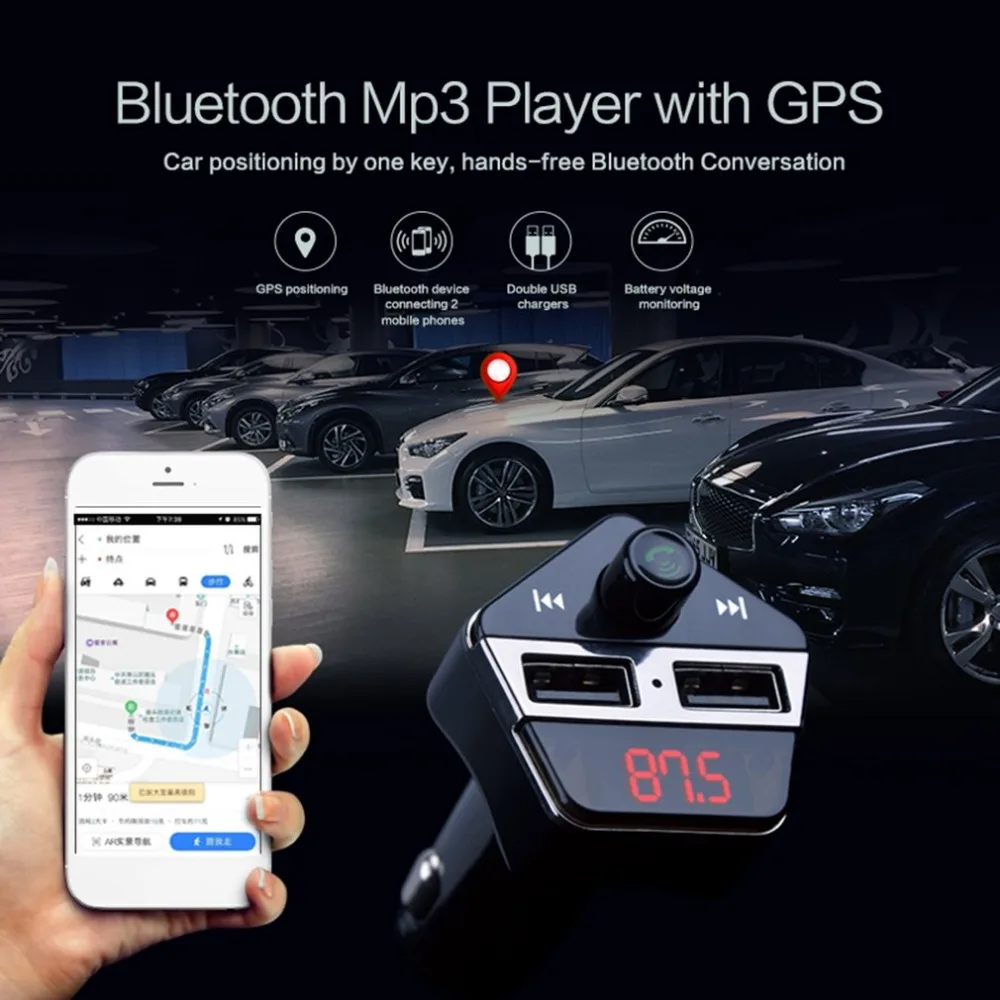 Dual USB Bluetooth Car Charger Kit Handsfree Set FM Transmitter Battery Voltage Monitoring Car MP3 Music Player Free Shipping