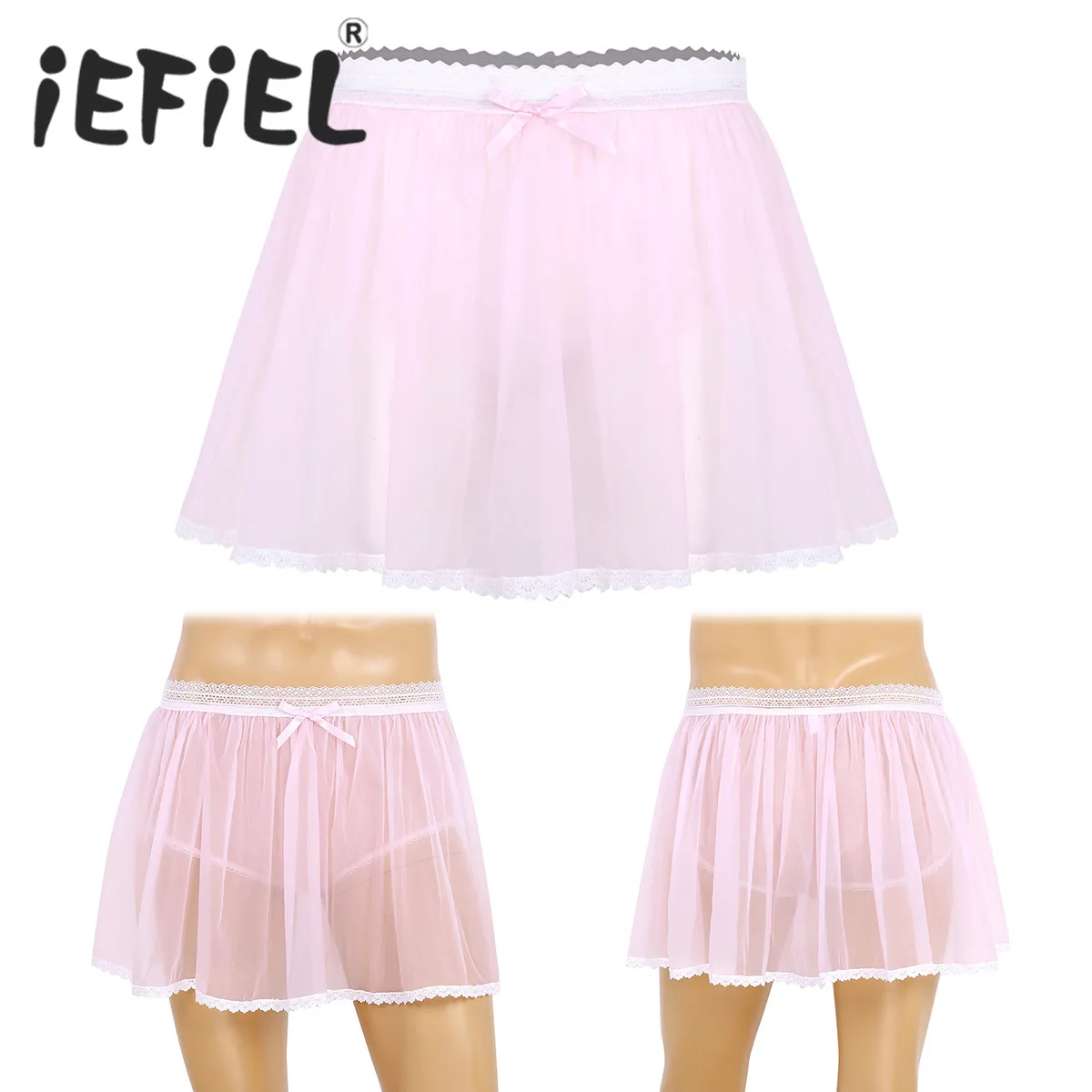 

Mens Sissy Lingerie Skirt Panties Elastic Lace Waist See Through Tulle Crossdress Short Skirt Panties Babydolls Mini Tutu Skirts