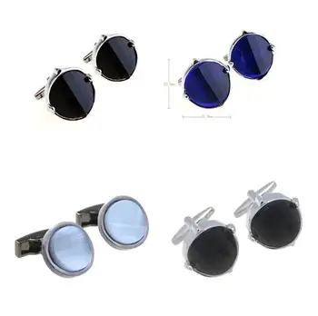 

10pairs/lot Vintage Big White Cat's Eye Opal Cuff Links Blue Purple Crystal Cufflinks Business Style Men's Jewelry Wholesale