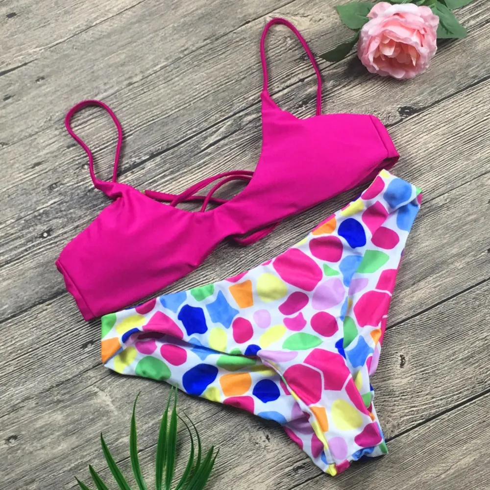 

Colorful Dot Bikini Set Women Swimsuit 2019 Sexy Bikinis for Girl Swimwear Bandeau String Bottom New Female Bathing Suits