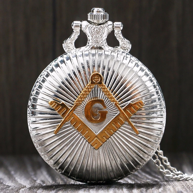 

Men's Luxury Silver Masonic Quartz Pocket Watch Chain Freemasonry Mason Necklace Pendant Watches Fashion Best Gift for Men Women