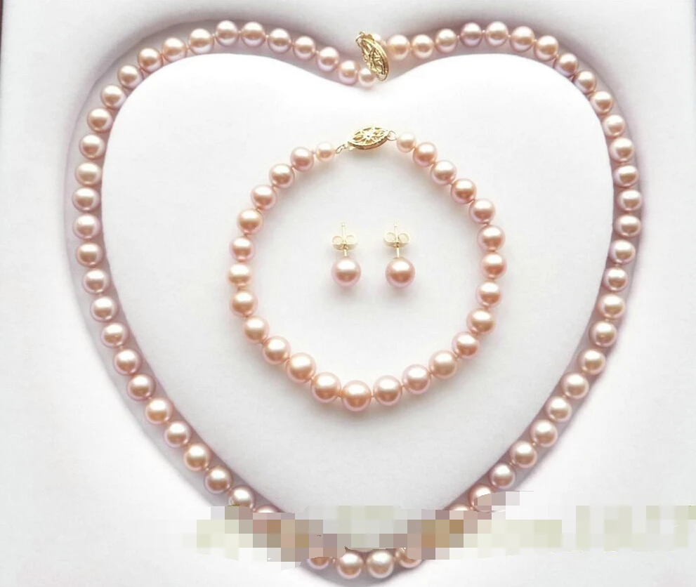 

07876 Lavender Grade Akoya Pearl Jewelry Set Necklace Bracelet Earring (A0423)