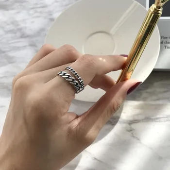 

Vintage Authentic S925 Sterling Silver Fine Jewelry Cuban Open Chain ring Open adjust Punk rock J432