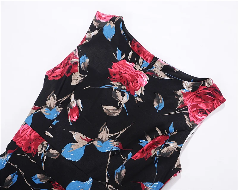 Kostlish Print Summer Dress Women 2017 Sleeveless Big Swing Belt Tunic Vintage Dress Elegant Rockabilly Party Dresses Sundress (80)