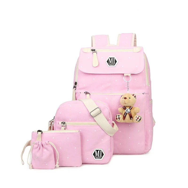 4 шт./компл. женский холщовый рюкзак сумка для школы, колледжа для подростков девочек мальчиков студенческий рюкзак женский походный рюкзак mochilas mujer - Цвет: Розовый