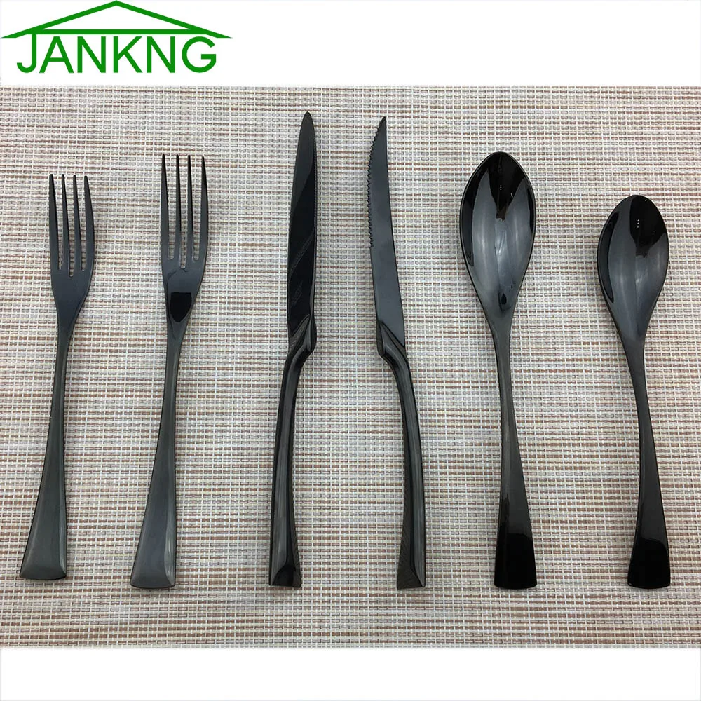 JANKNG 6 комплект столовых приборов 18/10 столовое серебро из нержавеющей стали черная