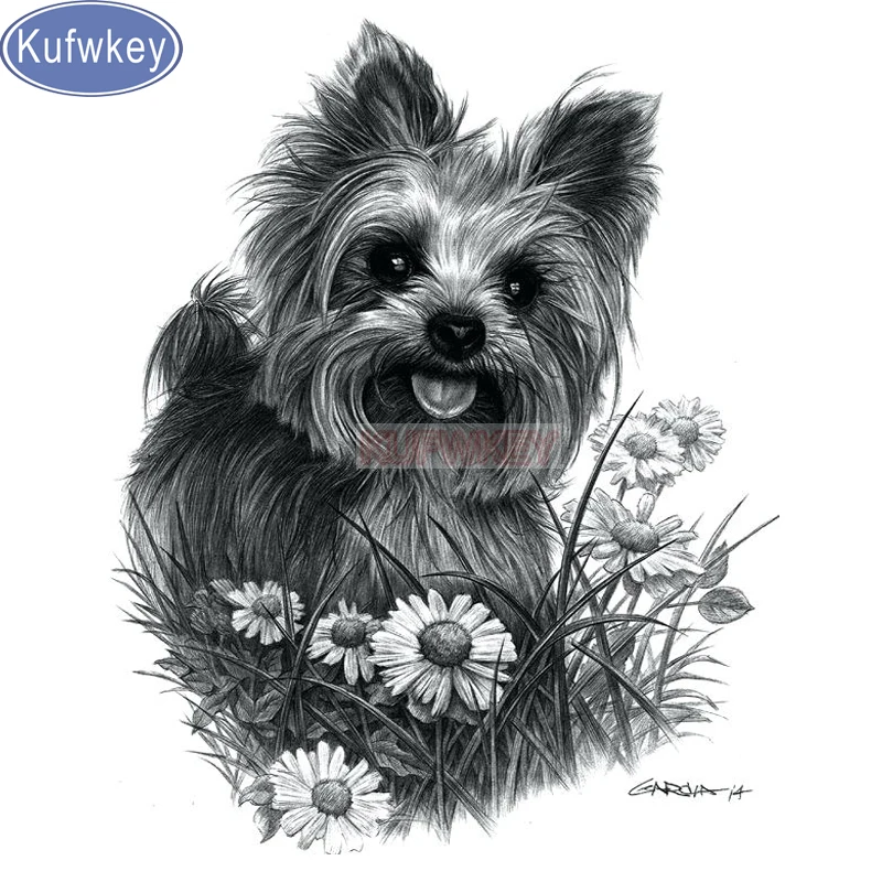 

100% square/round DIY 5D Diamond Painting yorkshire terrier black and white dog Cross Stitch Diamond Embroidery cute pet mosaic