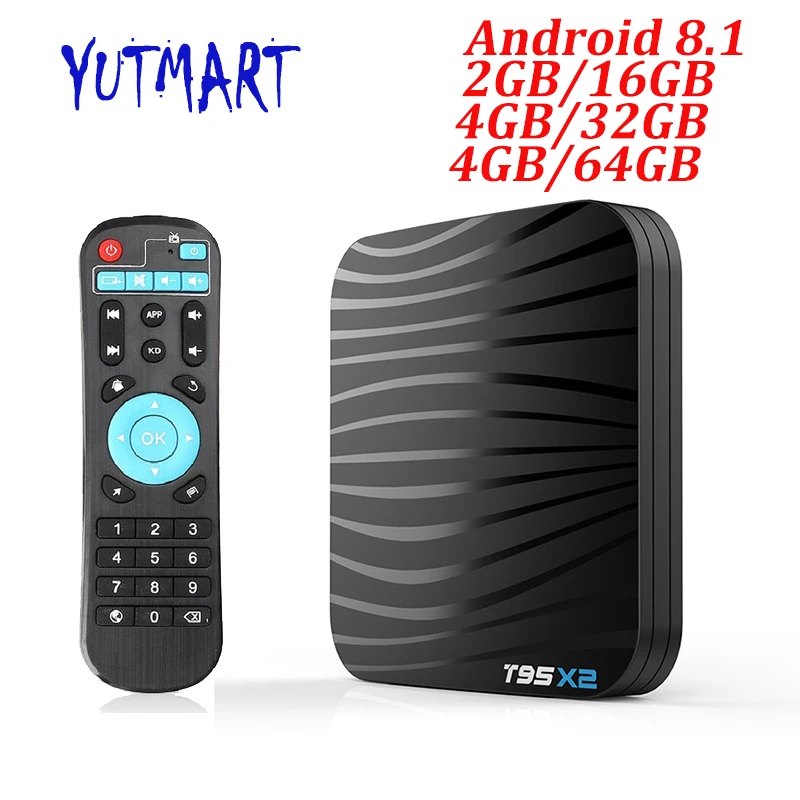 T95X2 Smart TV BOX Android 8 1 4 ГБ 32 64 Гб четырехъядерный процессор Amlogic S905X2 H.265 4K USB3.0 5G WIFI