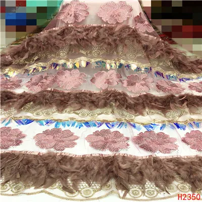 HFX элегантная ручная работа Цветочная вышивка перо 3D кружевная ткань с блестками для свадебного платья новое поступление F2350 - Цвет: as picture
