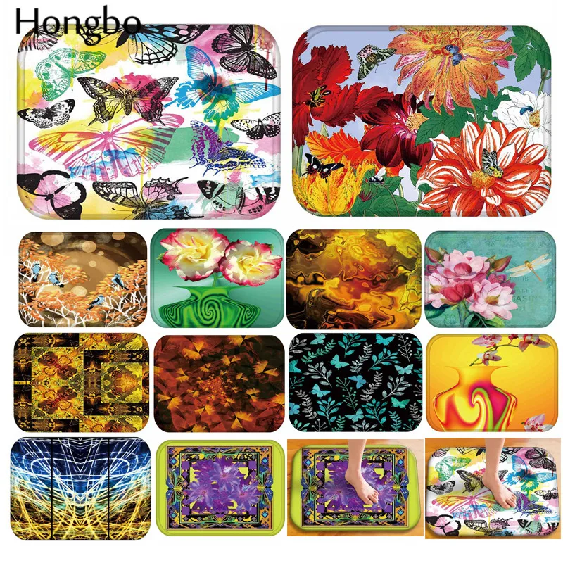 

Hongbo Flower Pattern Anti-Slip Carpet Door Mat Flannel Doormat Outdoor Kitchen Living Room Floor Mat Rug