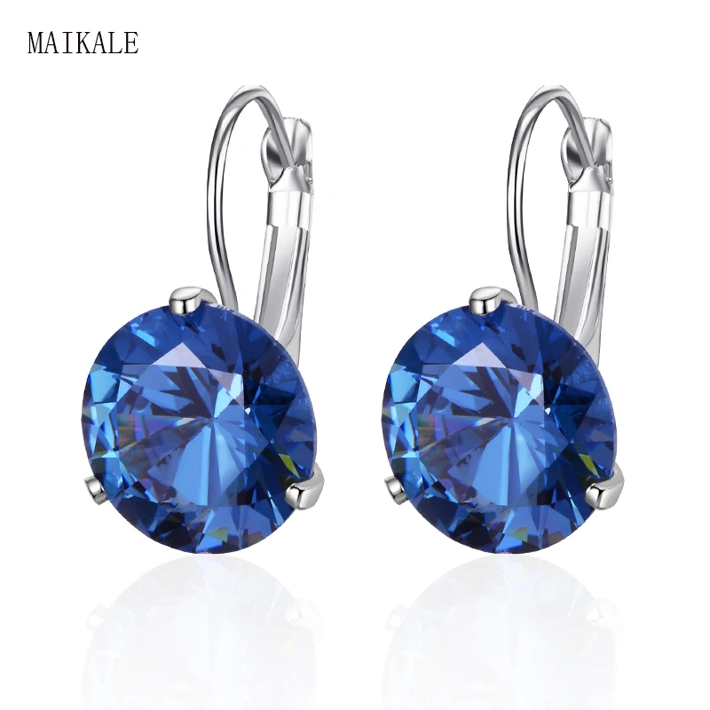 

MAIKALE 10MM Korean Earrings Simple AAA Cubic Zirconia Copper Plated Gold Silver Temperament Stud Earring For Women Send Gift