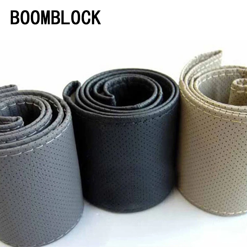 

BOOMBLOCK Steering Wheel Covers Stickers For Audi A4 B6 B8 VW Passat B5 B7 Skoda Octavia A7 A5 Renault Megane 2 3 Ford Focus mk2