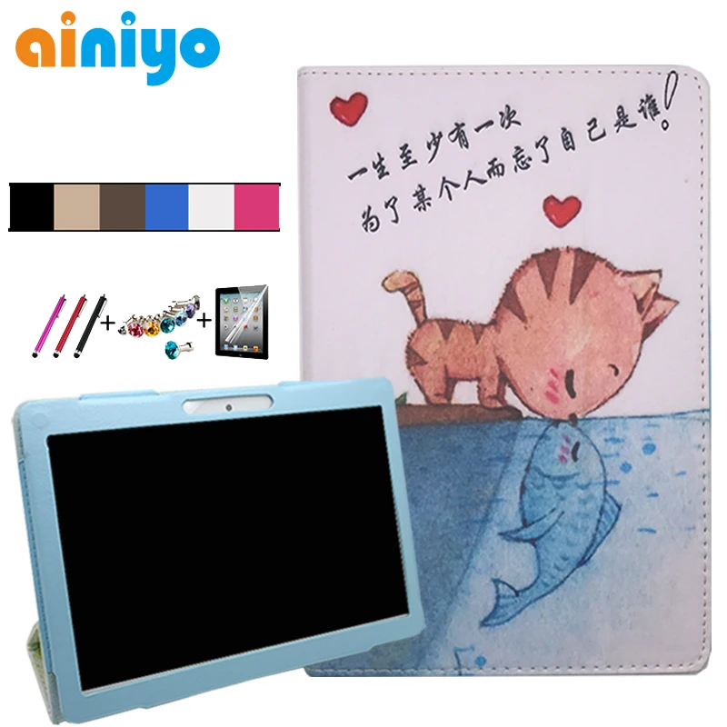 Мультфильм PU кожаный чехол для Digma Plane 1553 м 4 г 10,1 дюймов Tablet Folio Stand Обложка + flim touch ручка